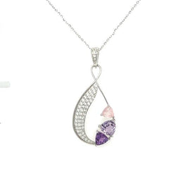 Sterling Silver White Topaz Pave Negative Space Necklace with Amethyst