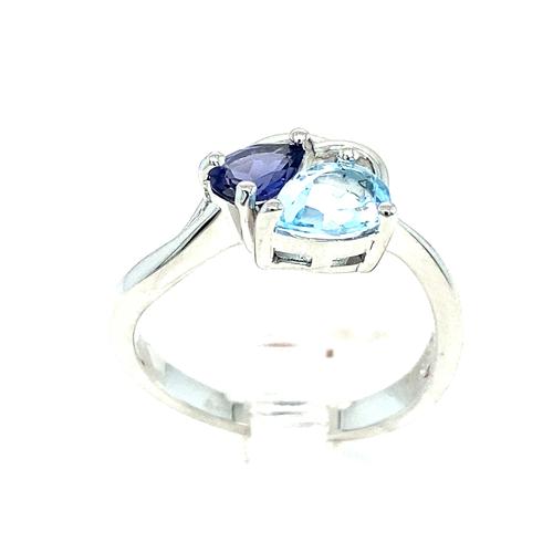 Sterling Silver 1CTW Iolite & Blue Topaz Pear Shape Ring