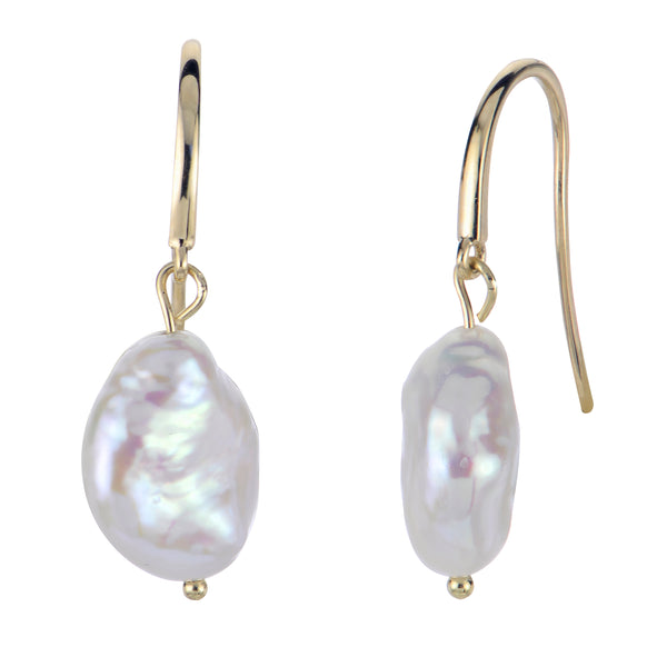14K Yellow Gold Keshi Pearl Dangle Earrings
