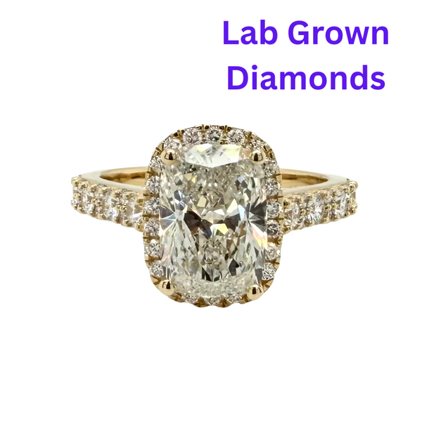 14kt Yellow Gold 3ct Elongated Cushion Lab 2.25ctw Lab sides F VS2