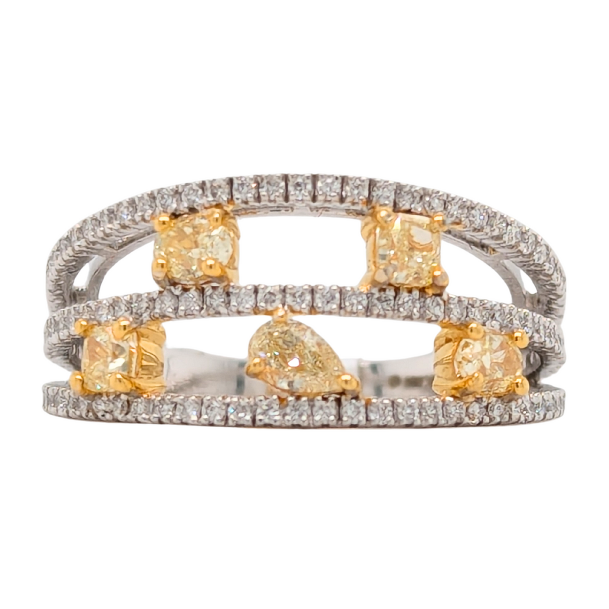 14K Gold 1.14CTW Multi-Row Natural Yellow Diamond Ring