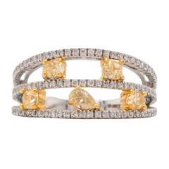 14K Gold 1.14CTW Multi-Row Natural Yellow Diamond Ring