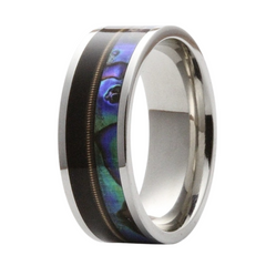 Cobalt Ring 8MM Abalone, Bronze Guitar String with with Ebony Wood - Size 10