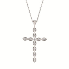 14K White Gold Diamond Milgrain Cross Necklace .15CTW