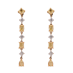 14K Two Tone Yellow & White  Diamond Dangle Earrings