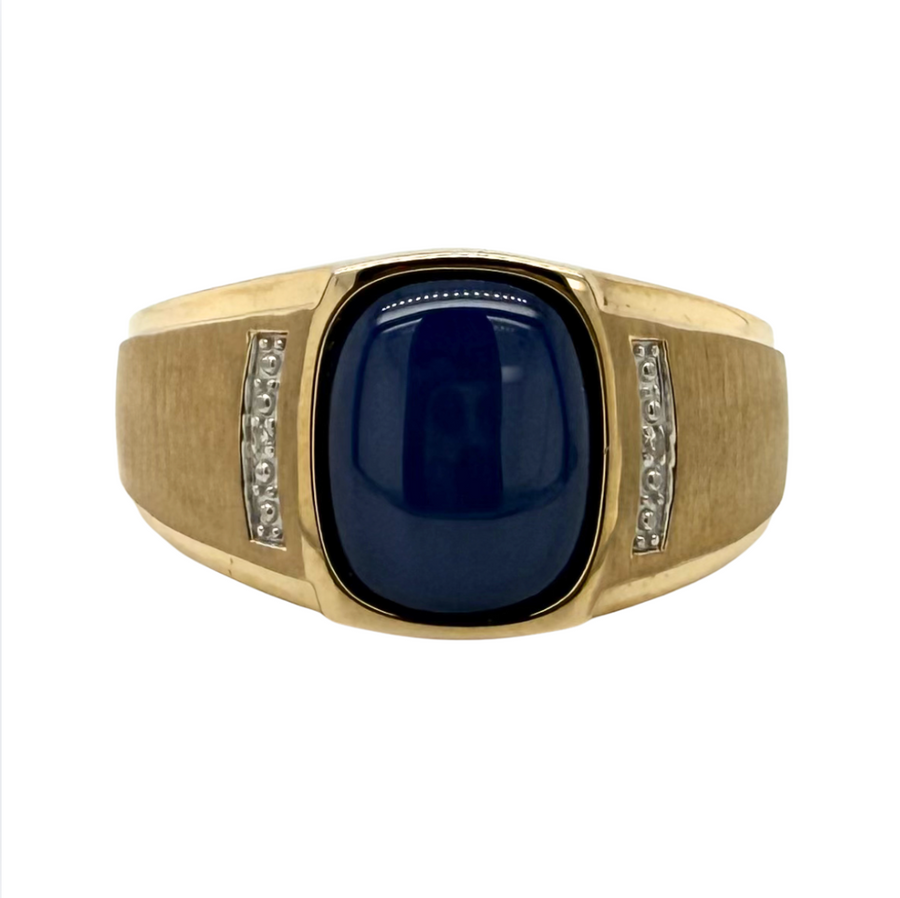 10kt Yellow Gold Gents Diamond and Blue Star Sapphire Ring