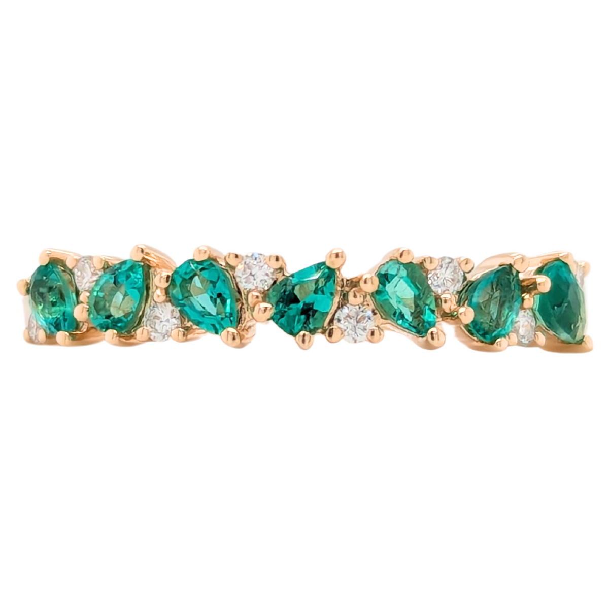 14K Yellow Gold Pear Emerald Gemstone Ring with Diamonds