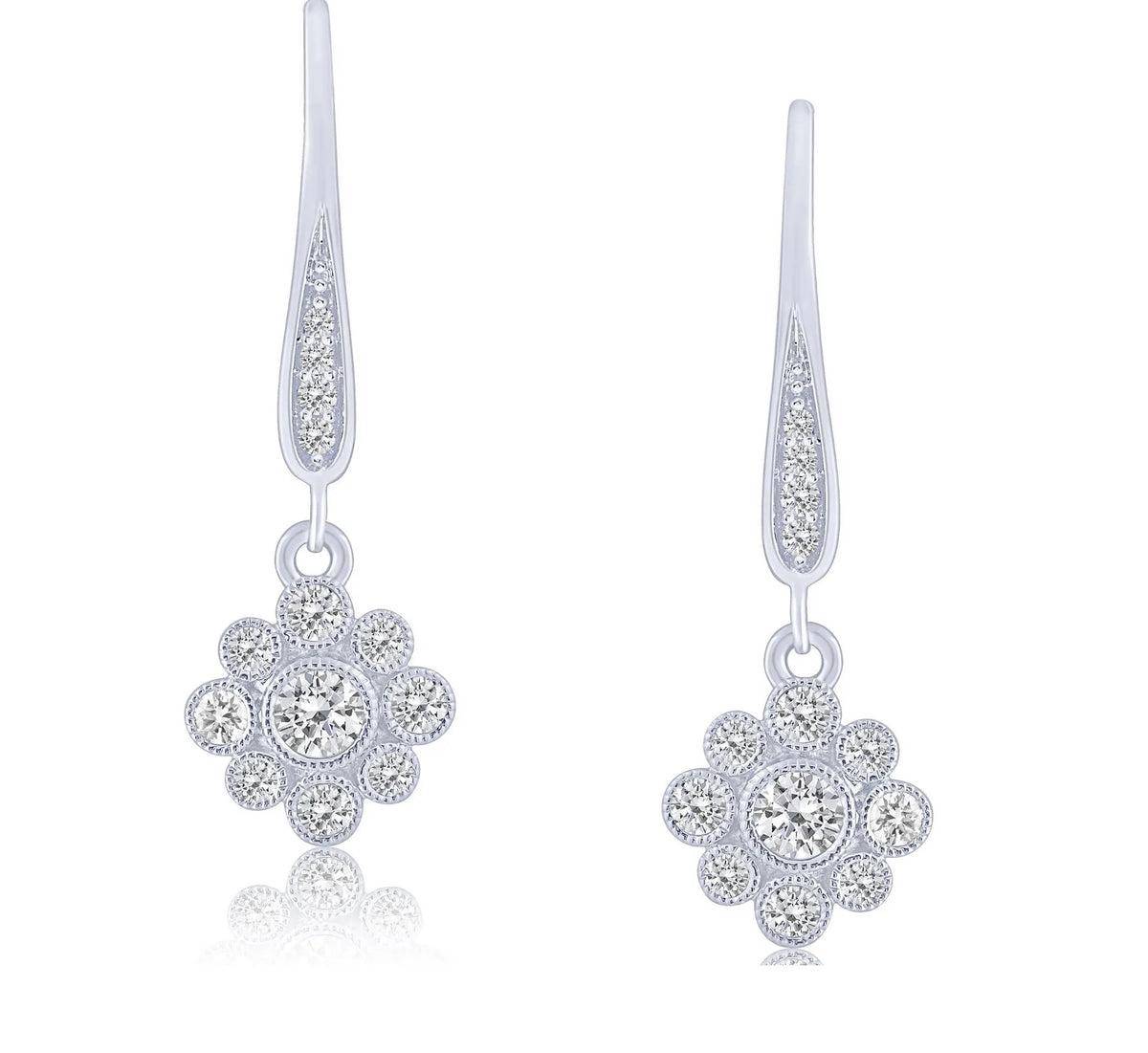 10K White Gold Diamond Flower Leverback Earrings