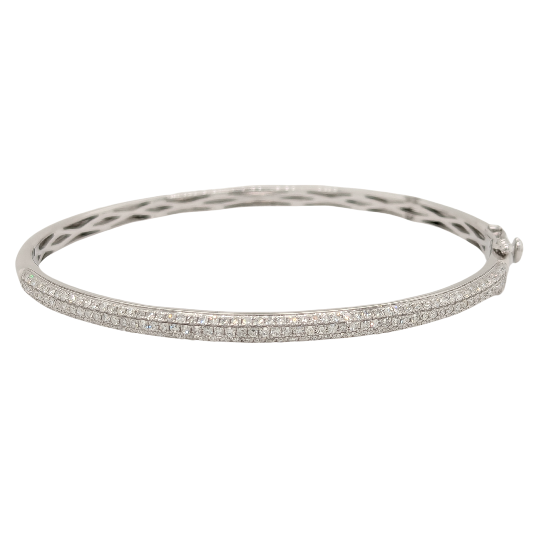 14K White Gold Diamond Pave Hinged Bangle Bracelet .51CTW