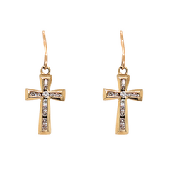 Estate: 10K Yellow Gold Diamond Cross Dangle Earrings