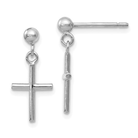 14K White Gold Dangle Post Cross Earrings