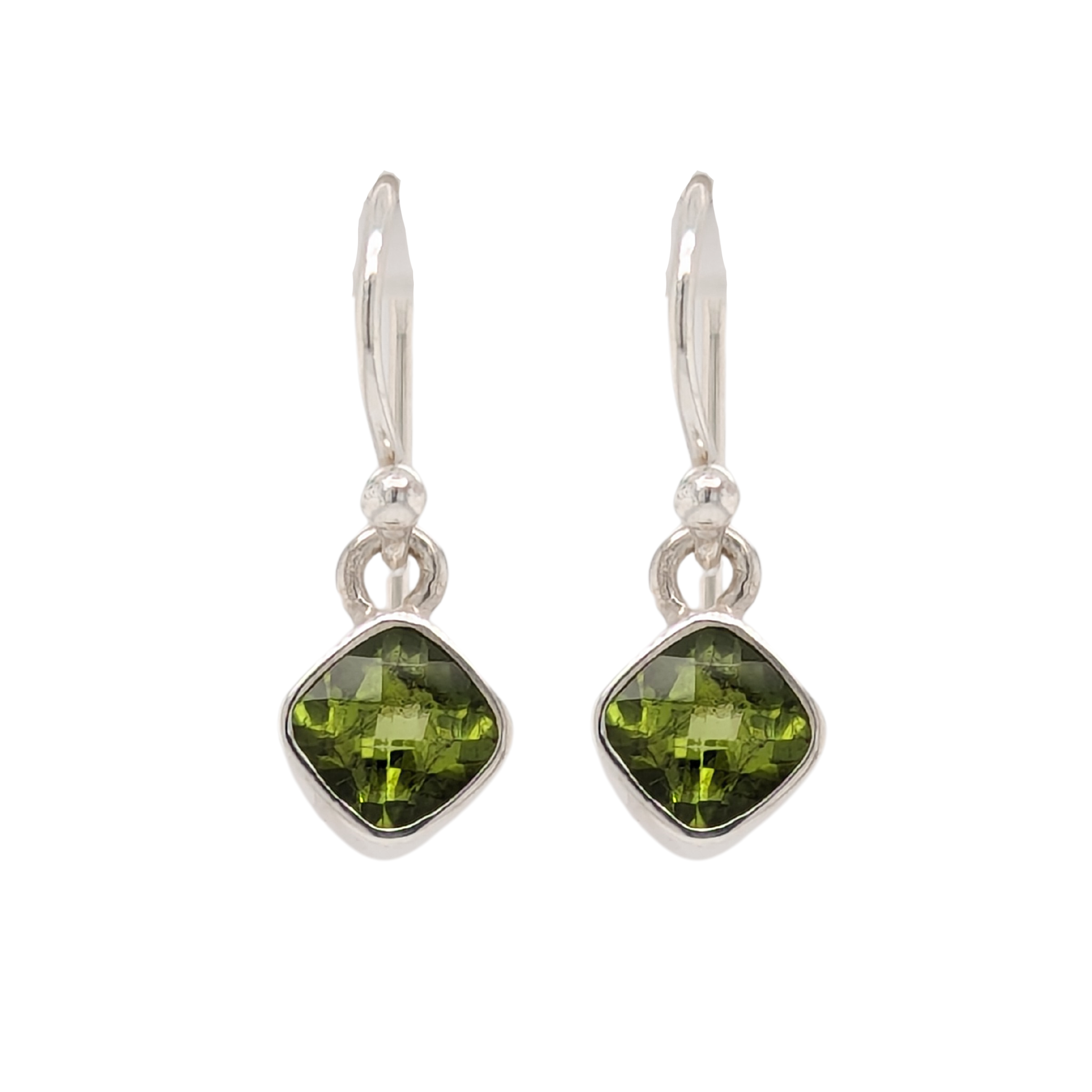 Sterling Silver Cushion Cut Garnet Peridot Earrings