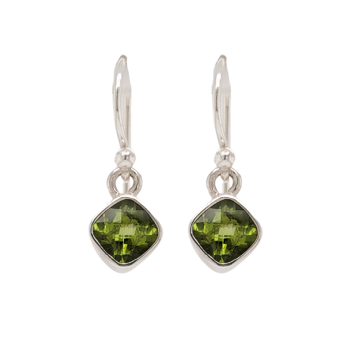 Sterling Silver Cushion Cut Garnet Peridot Earrings