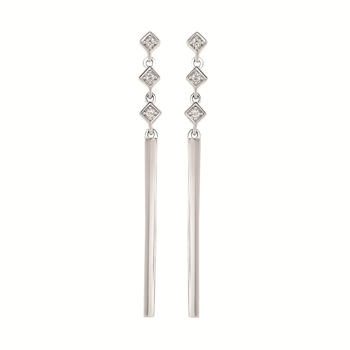 Sterling Silver Diamond Bar Dangle Earrings