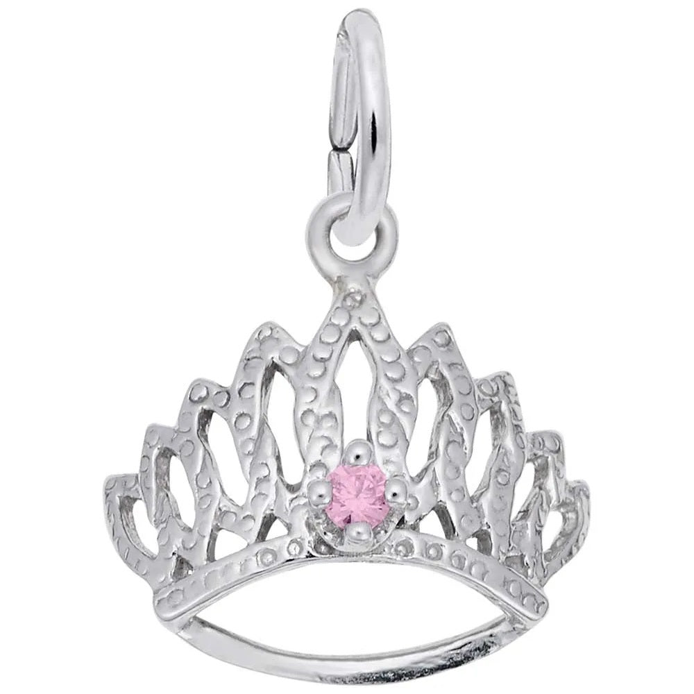 Sterling Silver Tiara Charm with Pink Stone