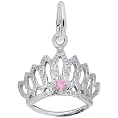 Sterling Silver Tiara Charm with Pink Stone