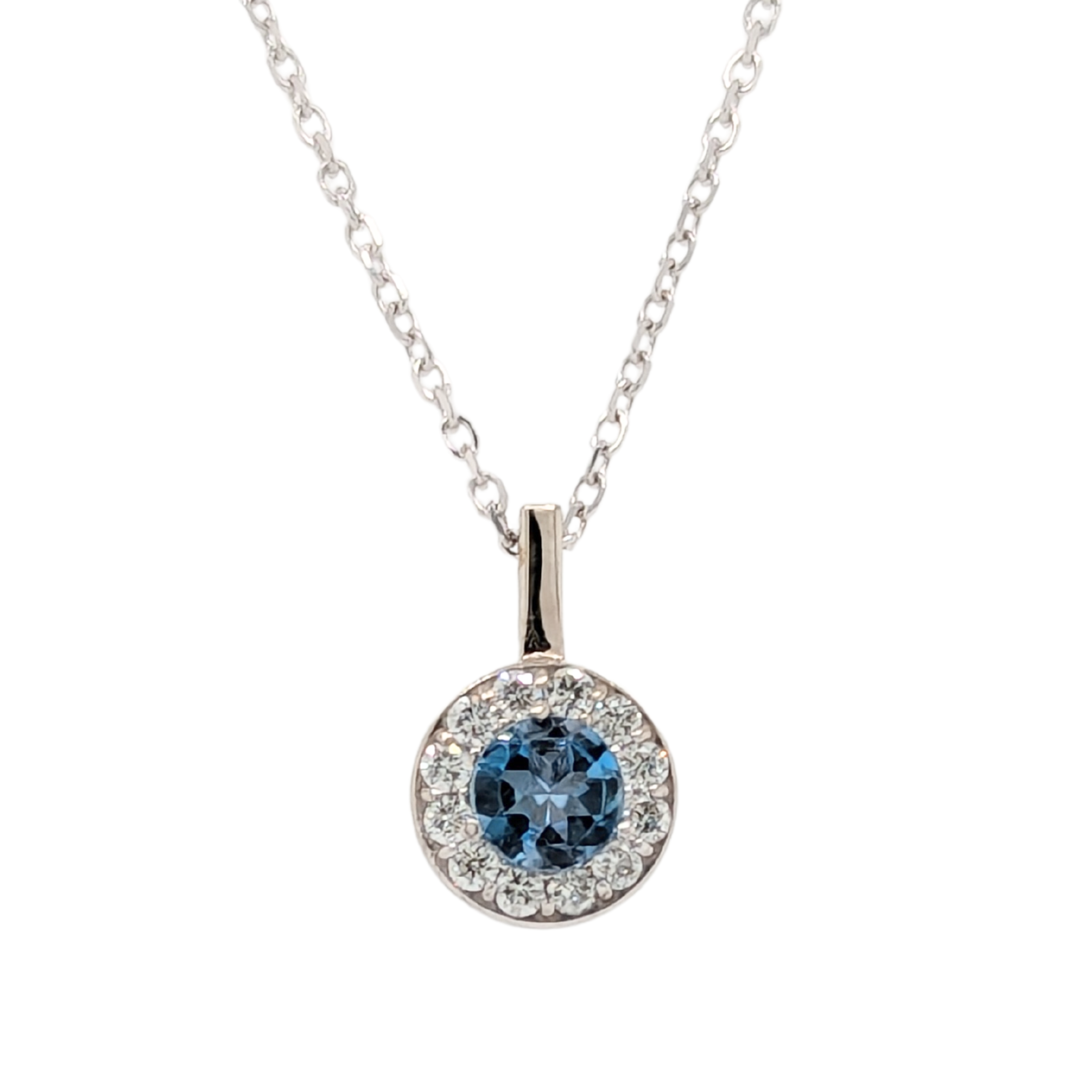 14K White Gold Aquamarine Birthstone Necklace with Diamonds