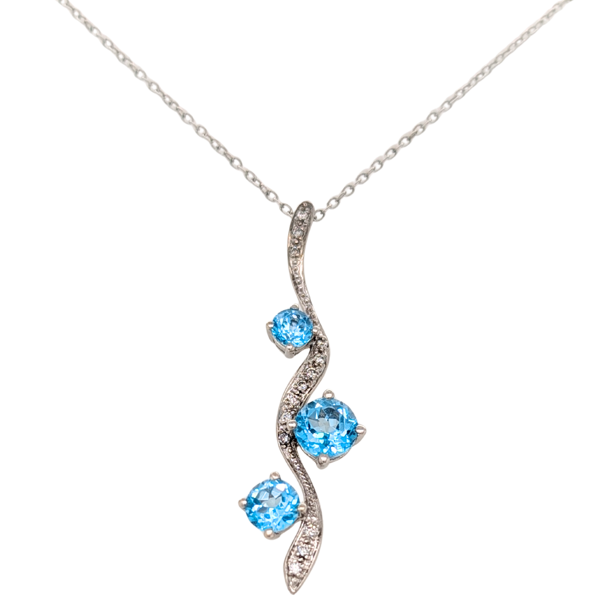 Estate: 14K White Blue Topaz Pendant with Sterling Silver Chain
