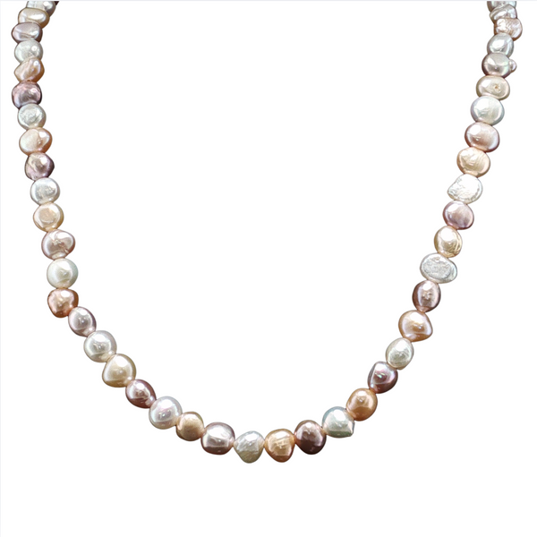 Estate Sterling Sliver Multi Color Fresh Water Pearl Necklace 5-7mm 17in