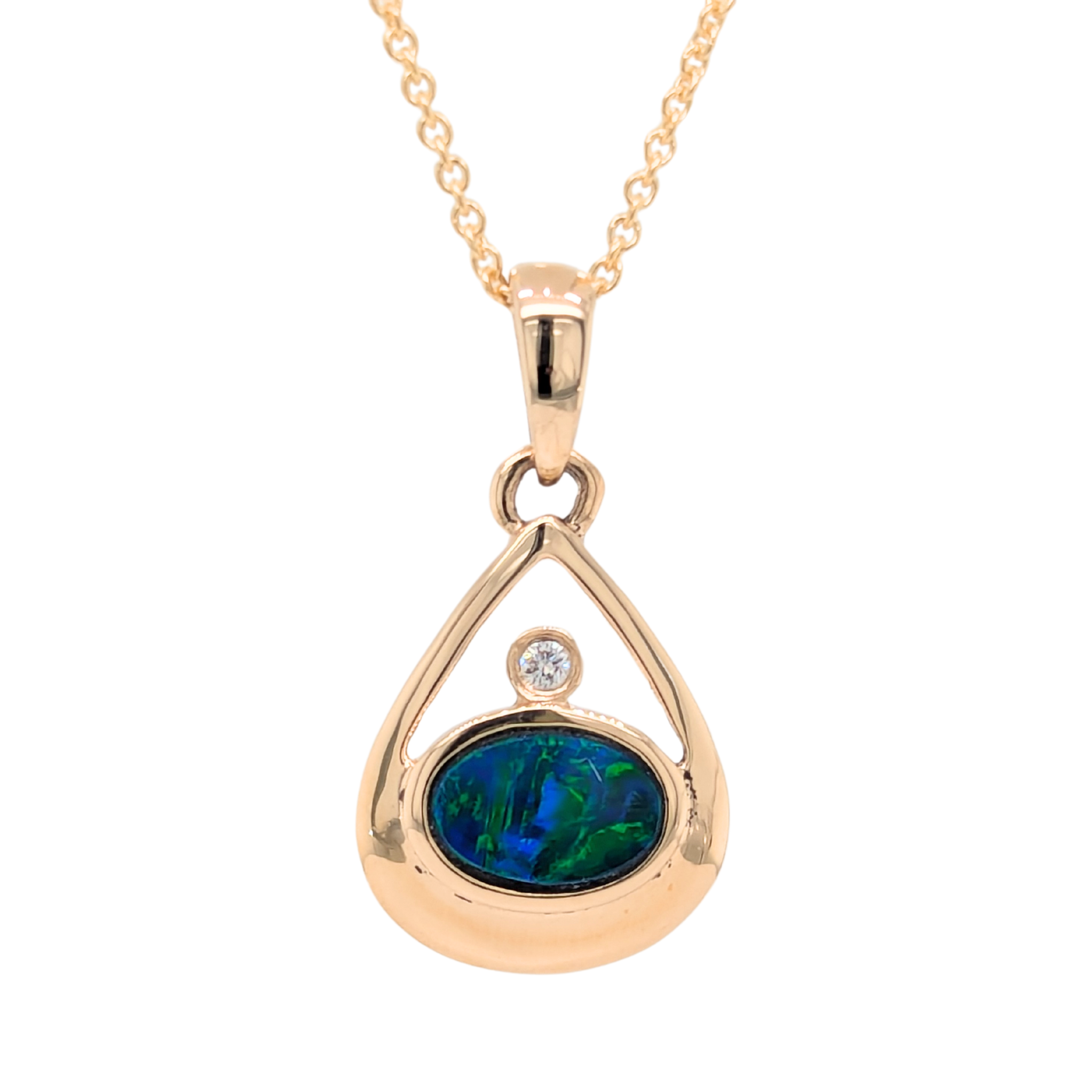 14K Australian Opal Teardrop Necklace with Diamond Accent