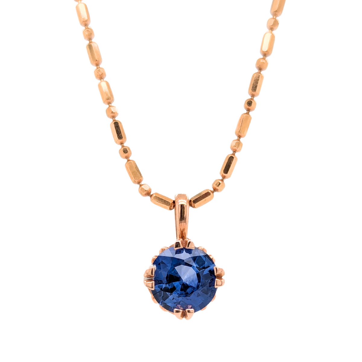 Rose Gold Blue Sapphire Necklace with Bead Chain