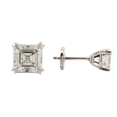 14K White Gold 1.41CTW Asscher Cut Diamond Stud Earrings
