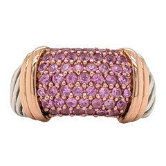 Estate: Sterling Silver & 18K Rose David Yurman Pink Sapphire Pave Ring