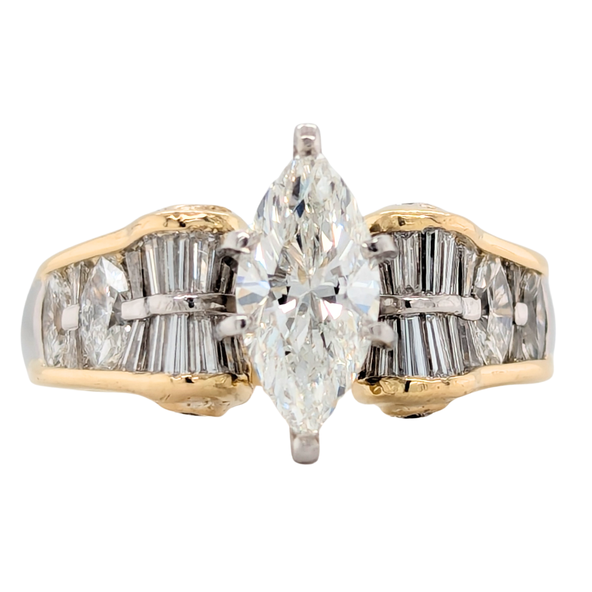 Estate: 18K Yellow Gold 1.35CT Marquise Diamond Engagement Ring