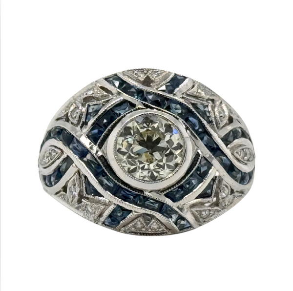 Estate 18kt White Gold 1ct M SI1 Diamond .13CTW Sapphire RingGIA 2506997989