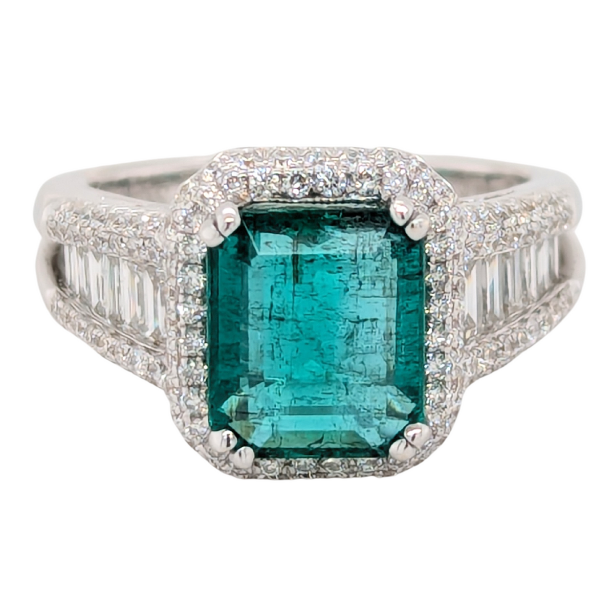 18K White Gold 2.87CT Emerald Ring with Diamonds