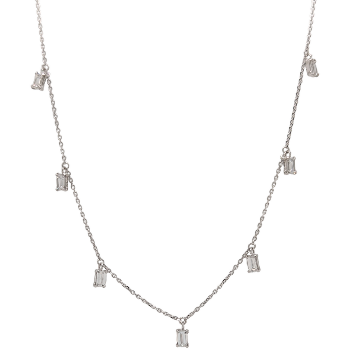 18K White Gold Baguette Diamond Drop Necklace