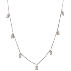 18K White Gold Baguette Diamond Drop Necklace