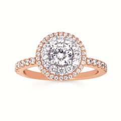 14K Rose Gold Double Diamond Halo Engagement Ring