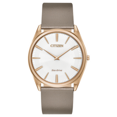 Citizen Stiletto Grey Leather White Dial with Rose Accents Watch AR3076-08A
