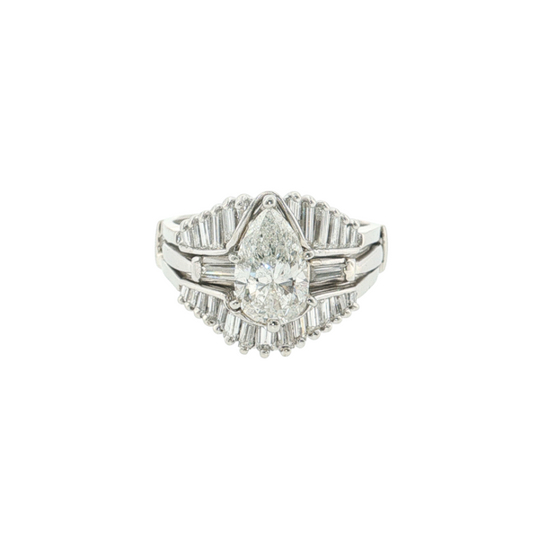 Estate Plat/14kt White Gold Bridal Set 1.76ct Pear 1ctw Sides