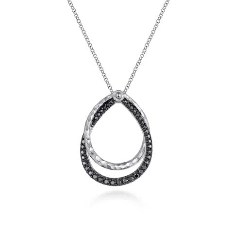 Sterling Silver Teardrop Necklace with Black Spinel