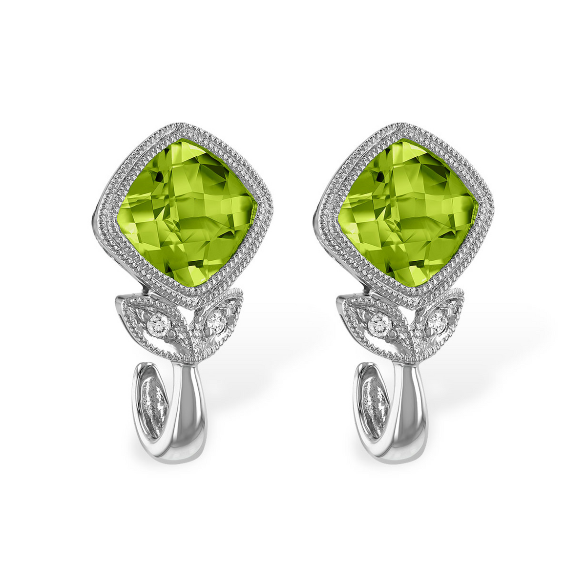 14K White Gold Peridot Floral Inspired Earrings