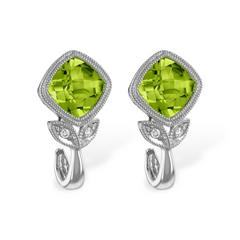 14K White Gold Peridot Floral Inspired Earrings