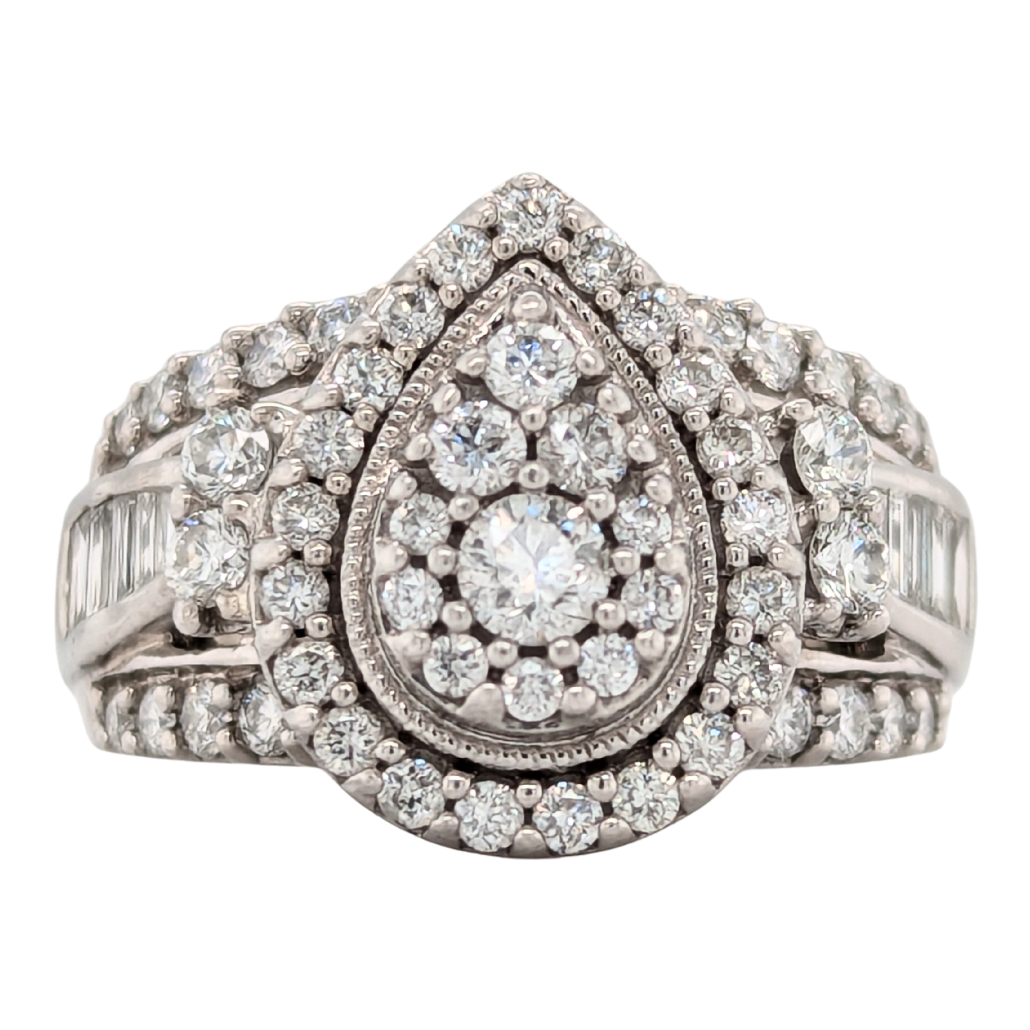 Estate: 14K White Pear Diamond Cluster Diamond Ring