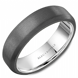 Tantalum 6MM Sandpaper Men's Ring with 14K White Gold Sleeve Size 10