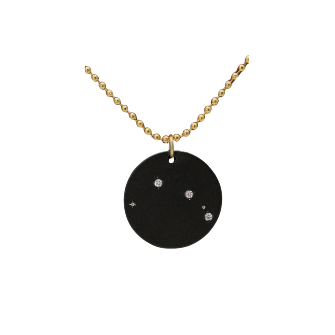 Zirconium Aries Zodiac Lab Grown Diamond Disc Necklace with Gold Filled Chain