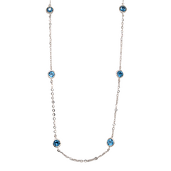 14K White Gold Blue Topaz Station Necklace 18"