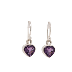 Sterling Silver Amethyst Heart Dangle Earrings