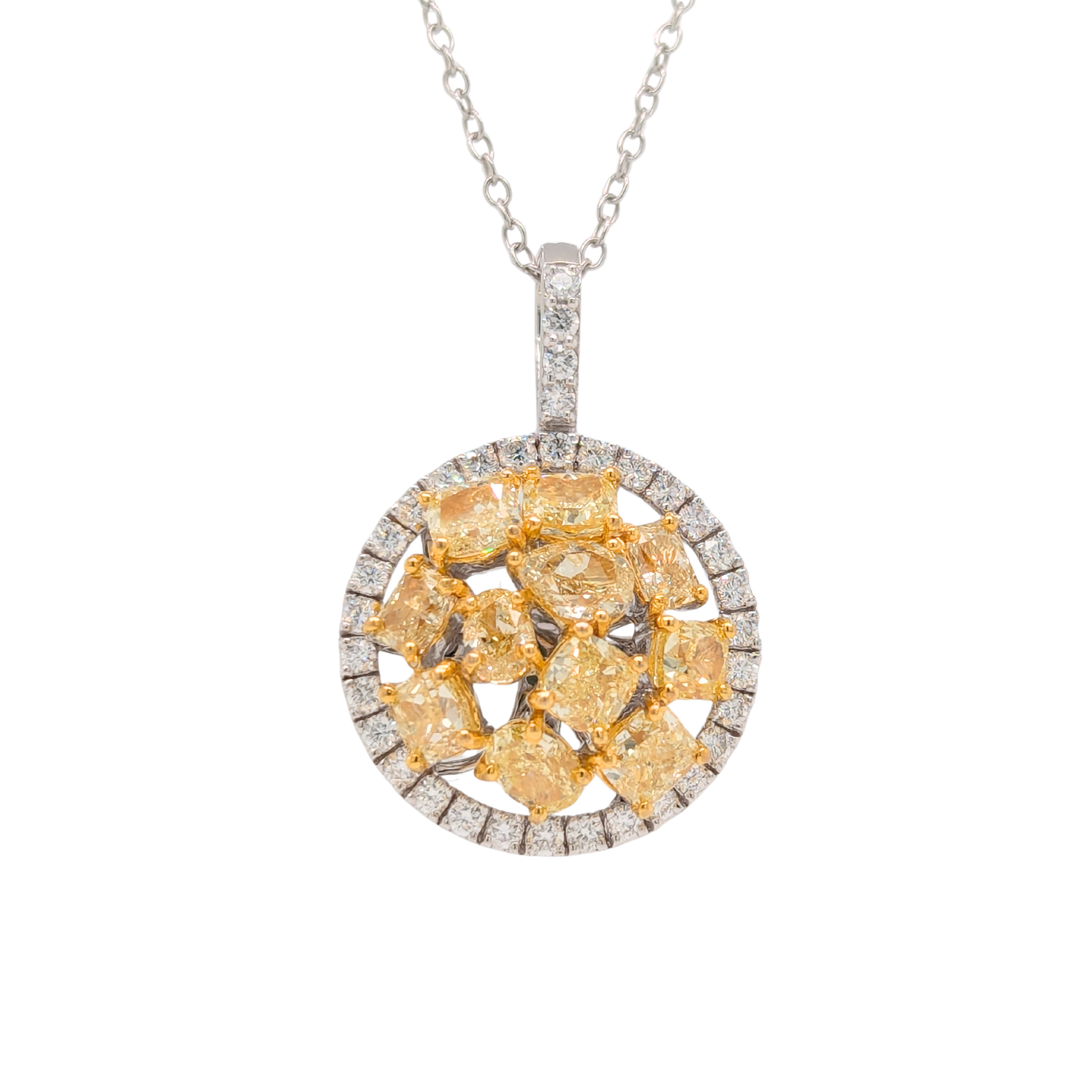 14K Two Tone Natural Yellow Multi-Shape Cluster Necklace 3.06CTW