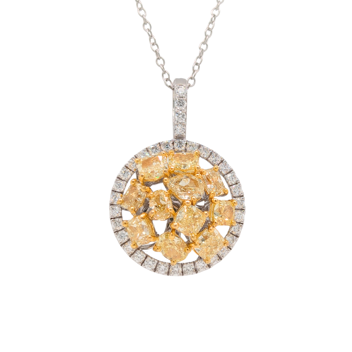 14K Two Tone Natural Yellow Multi-Shape Cluster Necklace 3.06CTW