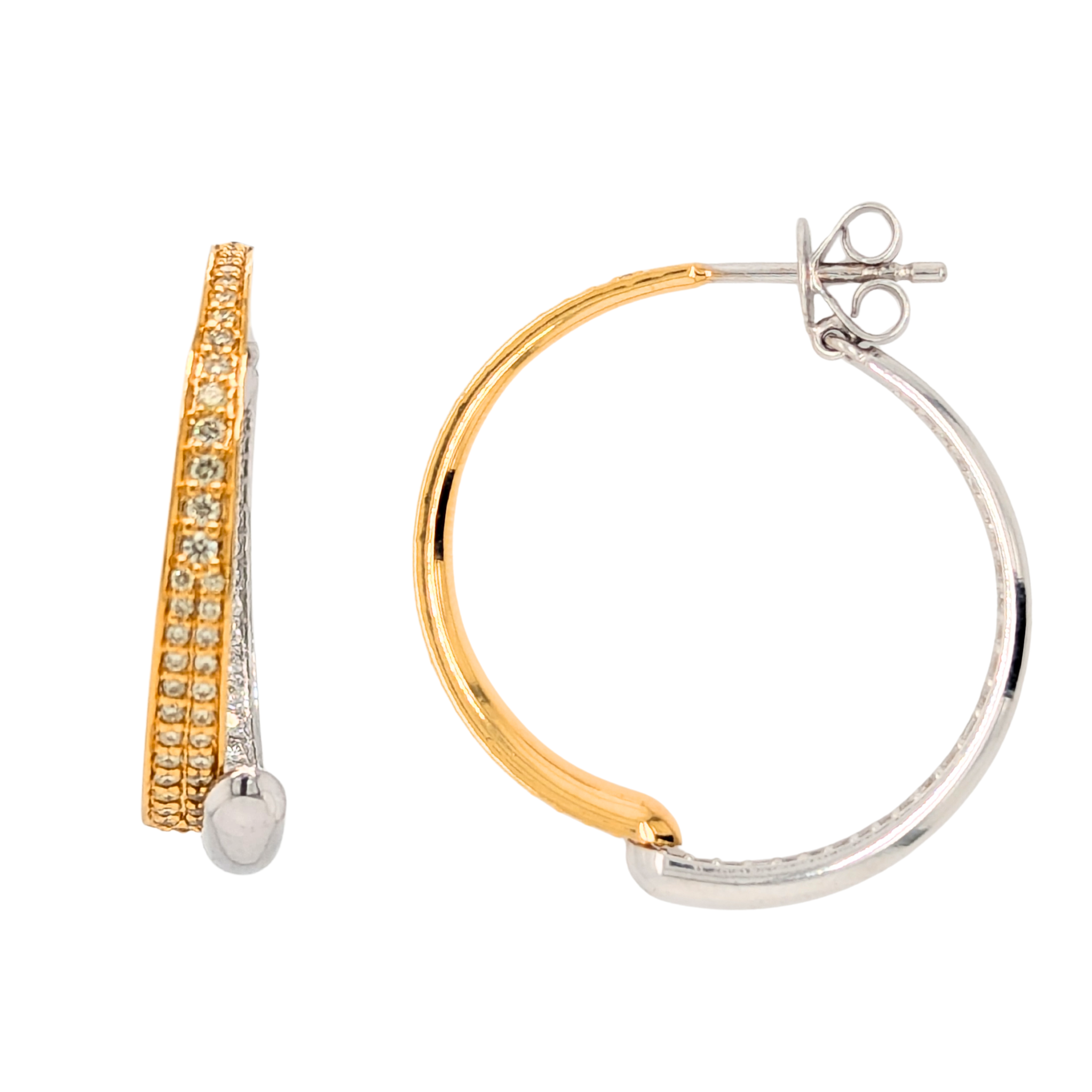 14K Two Tone 2 Part Natural Yellow & White Diamond Inside Outside Hoop Earrings