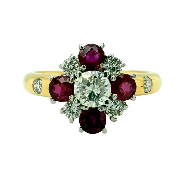 Estate 18kt Two Toned .84ctw Ruby .28ctw Diamond Ring