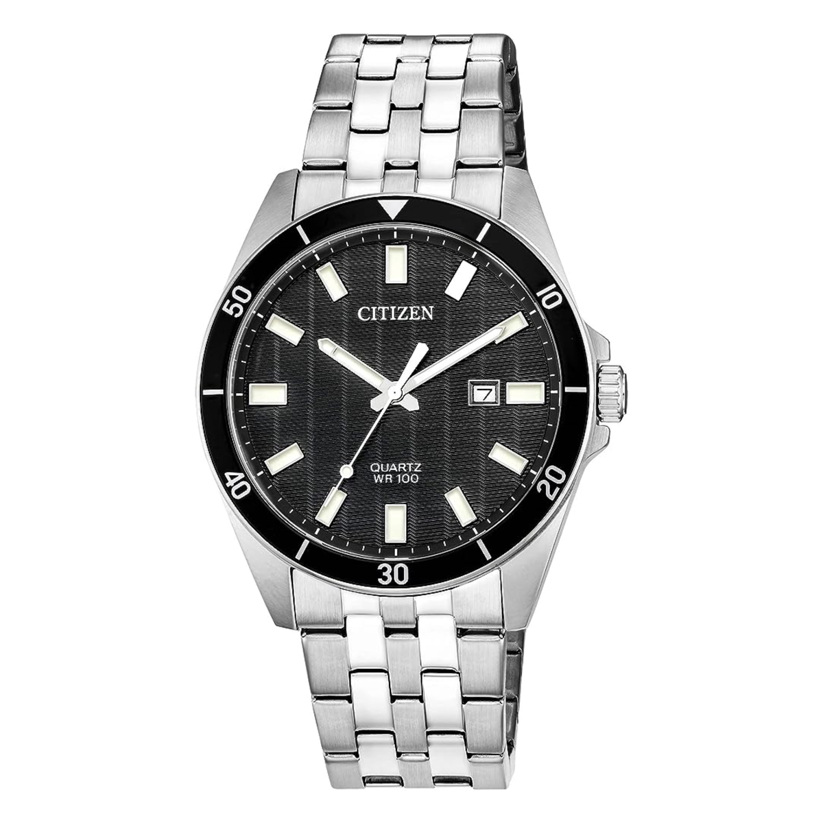 Citizen Quartz Black Dial Watch with Date Stainless BI5050-54E