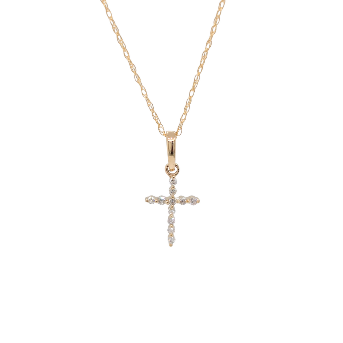 14K Yellow Gold Pettite Diamond Cross Necklace