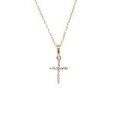 14K Yellow Gold Pettite Diamond Cross Necklace